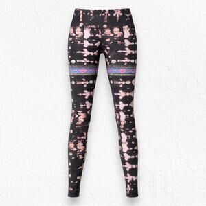 Teeki Black Pink Tie Dye Aztec Stripe Yoga 28" Active Leggings Size Medium